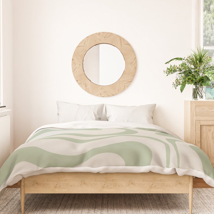 Liquid Swirl Abstract Pattern in Almond and Sage Green Duvet Cover Gallery Image 3