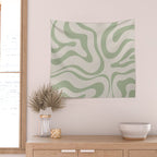 Liquid Swirl Abstract Pattern in Almond and Sage Green Wall Tapestry Gallery Image 2