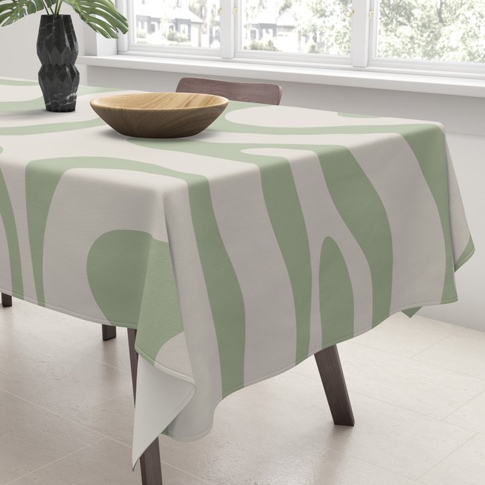 Liquid Swirl Abstract Pattern in Almond and Sage Green Tablecloth Gallery Image 3