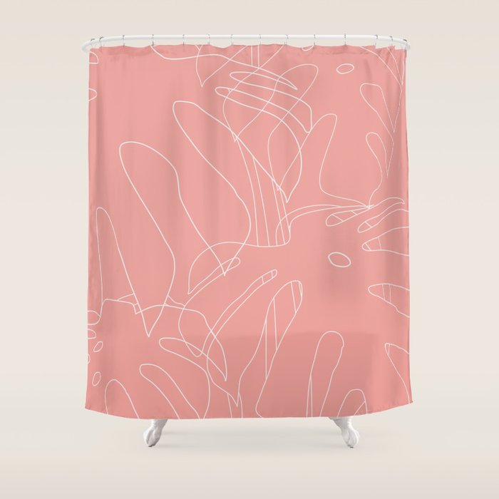 Monstera No2 Pink Shower Curtain Gallery Image 1