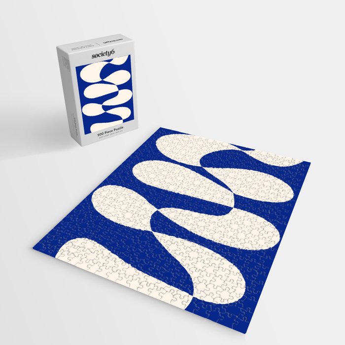 Mid-Century Modern Abstract Composition in Royal Blue & White Jigsaw Puzzle Gallery Image 2