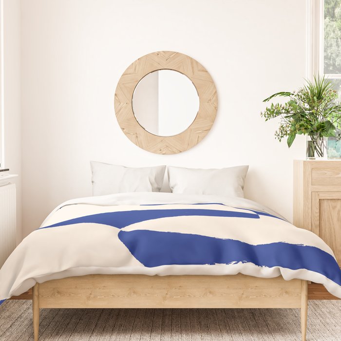 Mid-Century Modern Abstract Composition in Royal Blue & White Duvet Cover Gallery Image 3