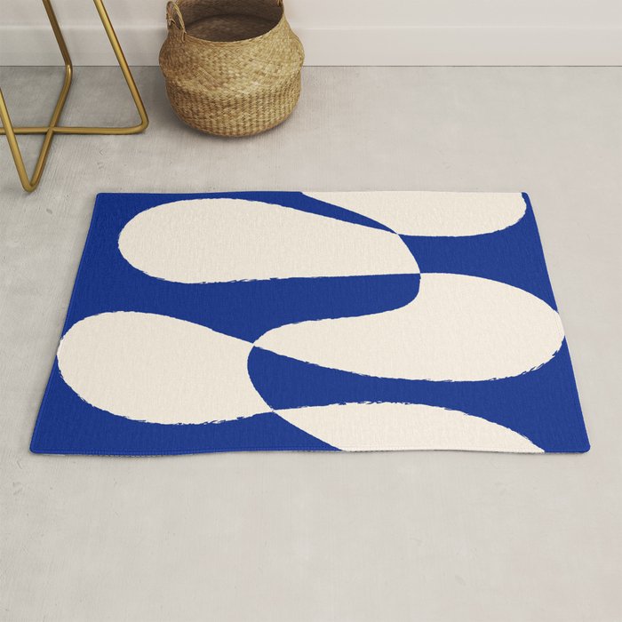 Mid-Century Modern Abstract Composition in Royal Blue & White Rug Gallery Image 1