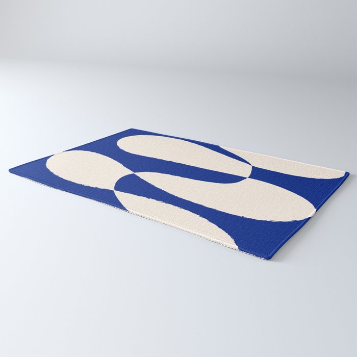 Mid-Century Modern Abstract Composition in Royal Blue & White Rug Gallery Image 3