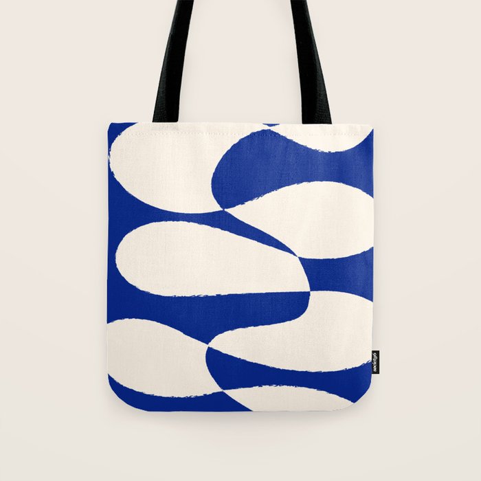 Mid-Century Modern Abstract Composition in Royal Blue & White Tote Bag Gallery Image 1