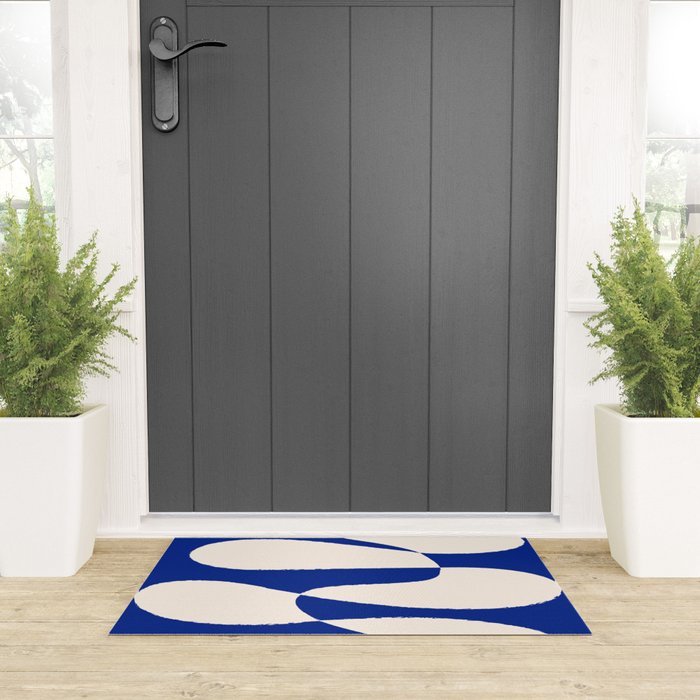 Mid-Century Modern Abstract Composition in Royal Blue & White Welcome Mat Gallery Image 3