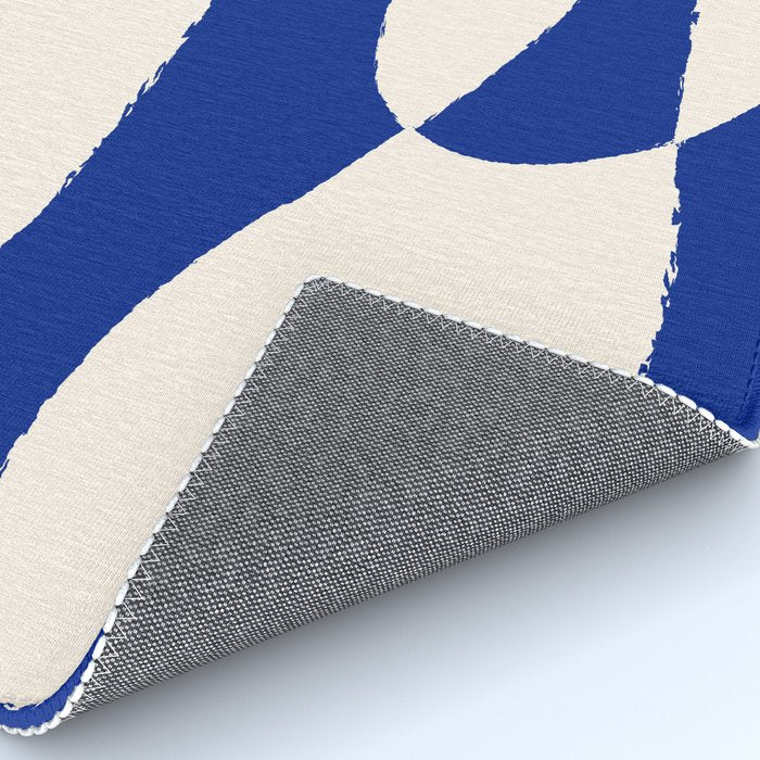 Mid-Century Modern Abstract Composition in Royal Blue & White Rug Gallery Image 4