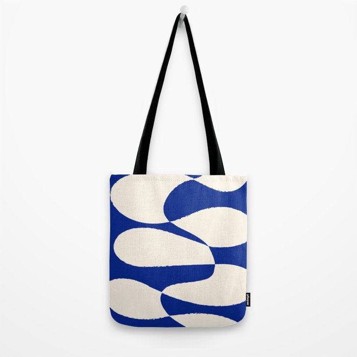 Mid-Century Modern Abstract Composition in Royal Blue & White Tote Bag Gallery Image 2