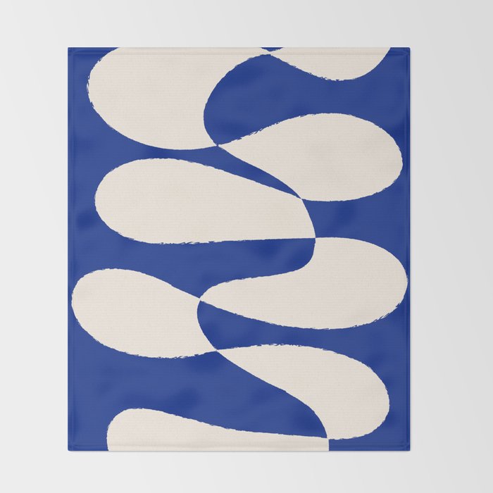 Mid-Century Modern Abstract Composition in Royal Blue & White Throw Blanket Gallery Image 2