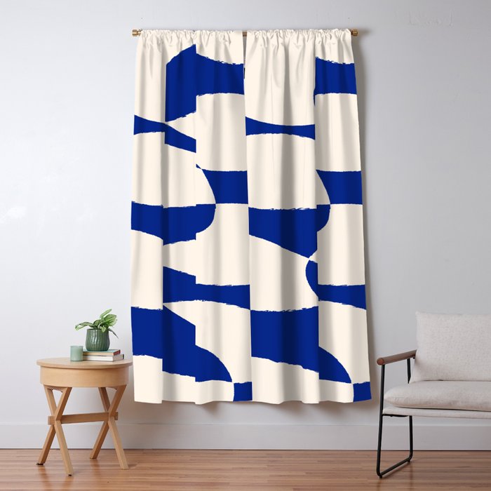 Mid-Century Modern Abstract Composition in Royal Blue & White Window Curtain Gallery Image 5
