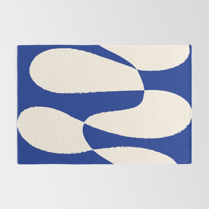 Mid-Century Modern Abstract Composition in Royal Blue & White Rug Gallery Image 2