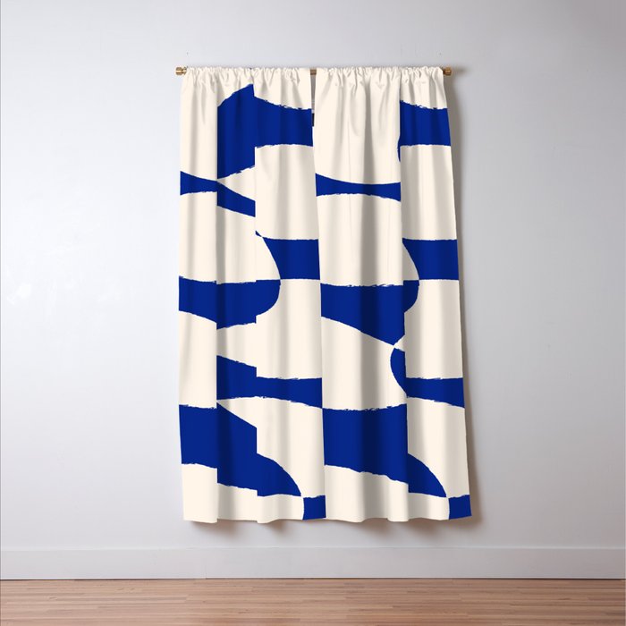 Mid-Century Modern Abstract Composition in Royal Blue & White Window Curtain Gallery Image 3
