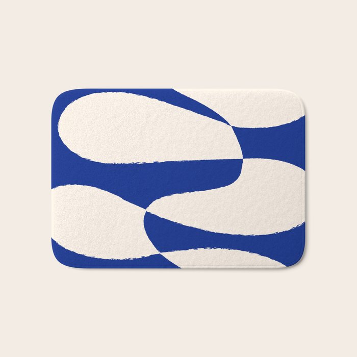 Mid-Century Modern Abstract Composition in Royal Blue & White Bath Mat Gallery Image 1