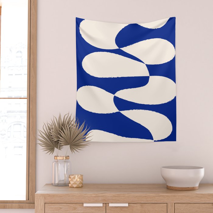 Mid-Century Modern Abstract Composition in Royal Blue & White Wall Tapestry Gallery Image 2