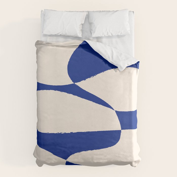 Mid-Century Modern Abstract Composition in Royal Blue & White Duvet Cover Gallery Image 1
