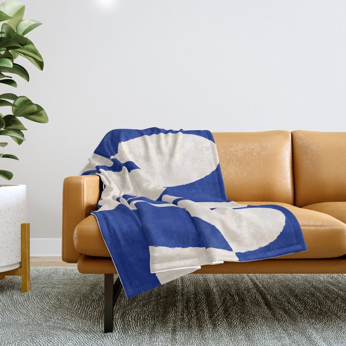 Mid-Century Modern Abstract Composition in Royal Blue & White Throw Blanket Gallery Image 1