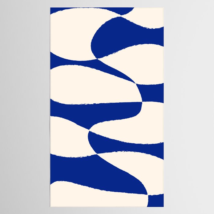 Mid-Century Modern Abstract Composition in Royal Blue & White Tablecloth Gallery Image 2