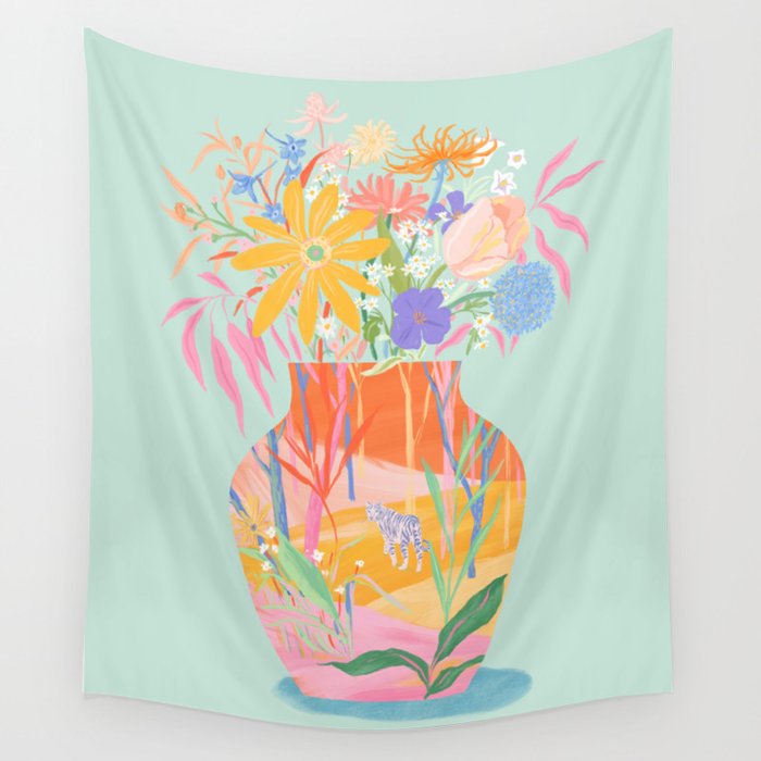 Whimsical Flower Vase Wall Tapestry Gallery Image 1