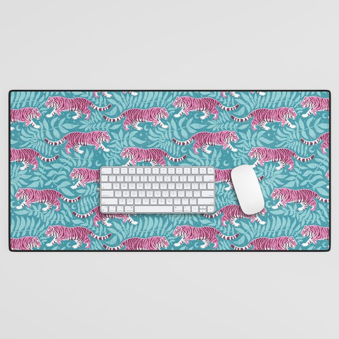 Tigers - Purple and aqua blue  Desk Mat Gallery Image 1