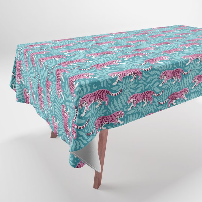 Tigers - Purple and aqua blue  Tablecloth Gallery Image 1