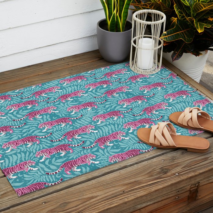 Tigers - Purple and aqua blue  Outdoor Rug Gallery Image 2
