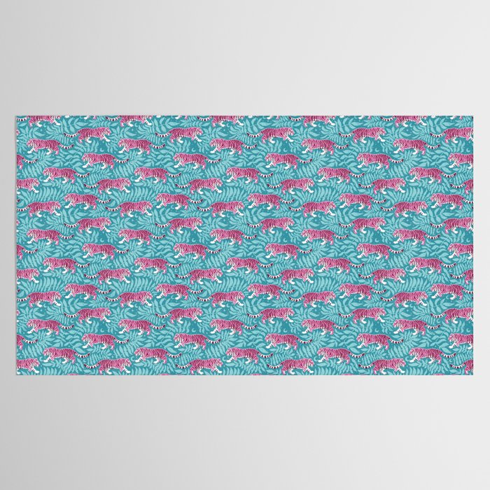 Tigers - Purple and aqua blue  Tablecloth Gallery Image 2
