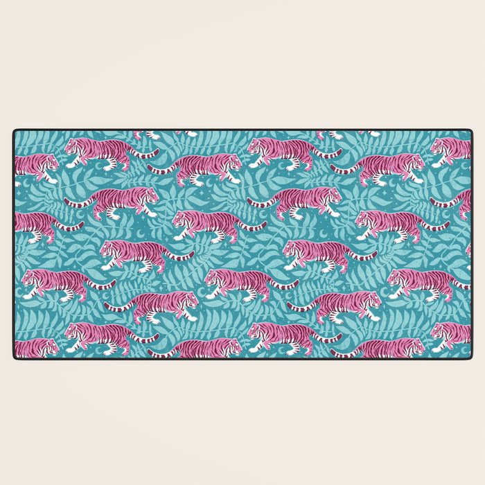 Tigers - Purple and aqua blue  Desk Mat Gallery Image 3