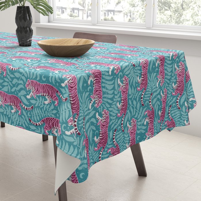 Tigers - Purple and aqua blue  Tablecloth Gallery Image 3