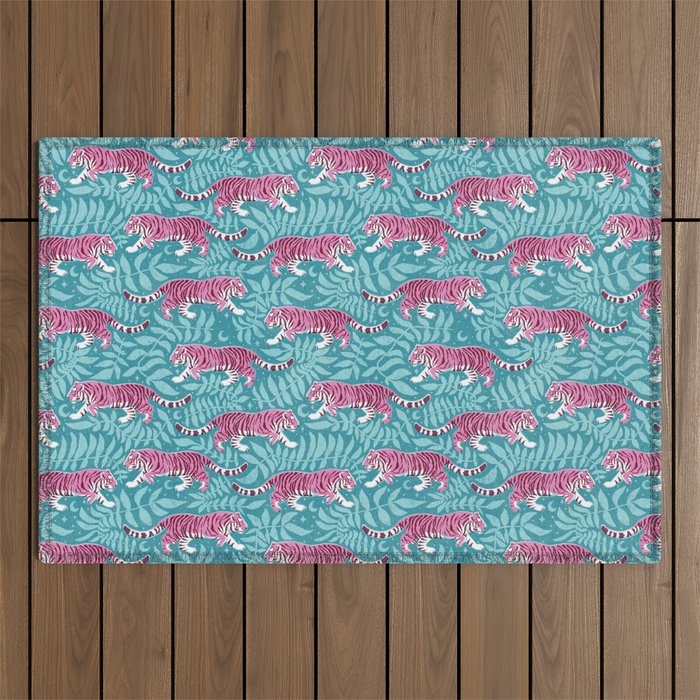 Tigers - Purple and aqua blue  Outdoor Rug Gallery Image 1