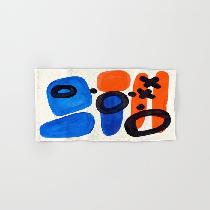Blue Orange Fun Colorful Mid Century Modern Abstract Painting Shapes Pattern Towels Gallery Image 1