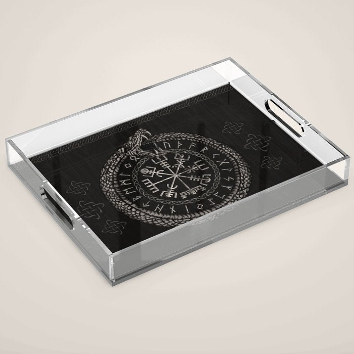 Vegvisir with Ouroboros and runes Acrylic Tray Gallery Image 1