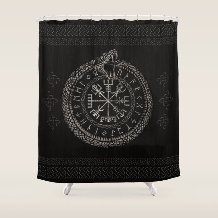 Vegvisir with Ouroboros and runes Shower Curtain Gallery Image 1