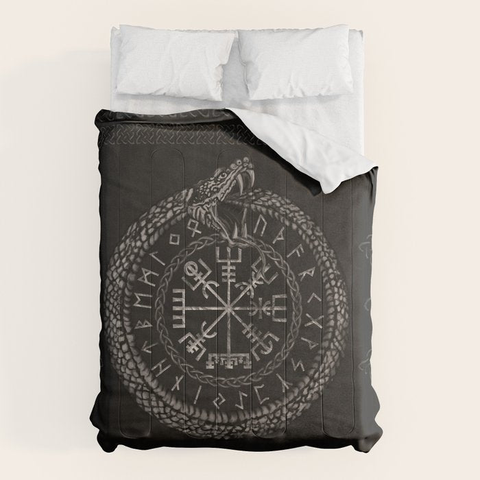 Vegvisir with Ouroboros and runes Comforter Gallery Image 1