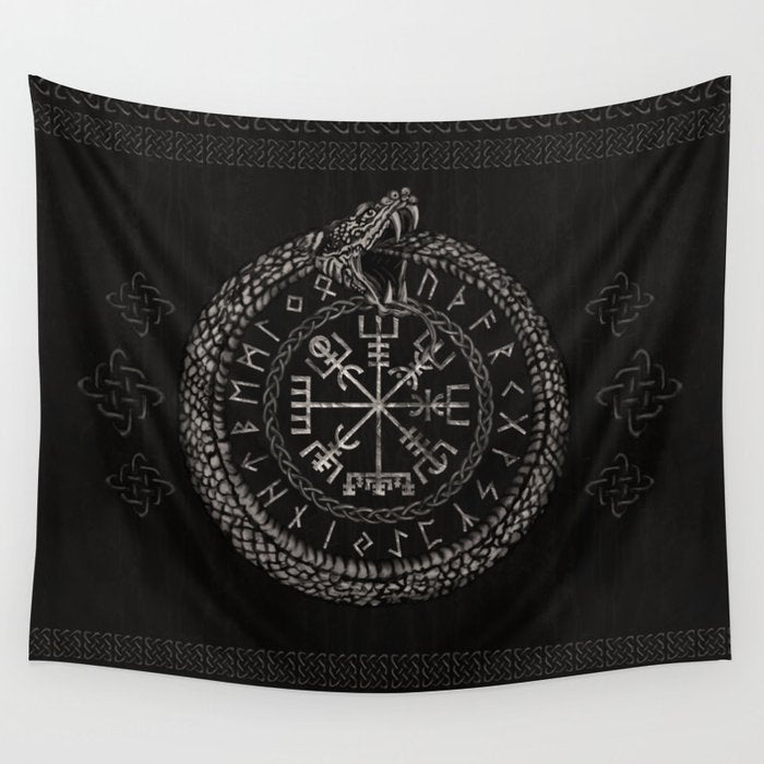 Vegvisir with Ouroboros and runes Wall Tapestry Gallery Image 4