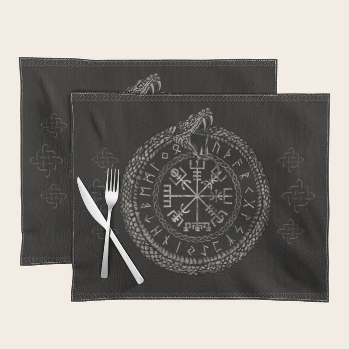 Vegvisir with Ouroboros and runes Placemat Gallery Image 1