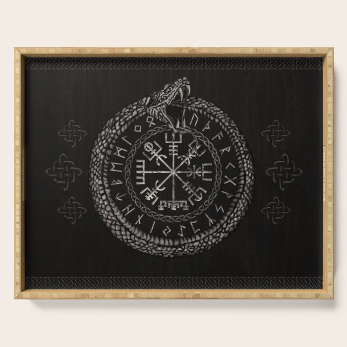 Vegvisir with Ouroboros and runes Serving Tray Gallery Image 1