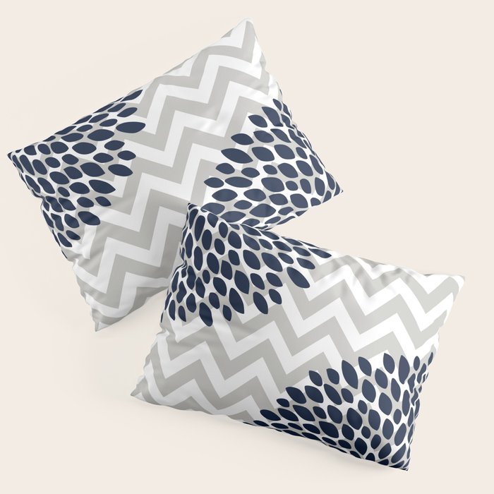 Chevron Floral Modern Navy and Grey Pillow Sham Gallery Image 3
