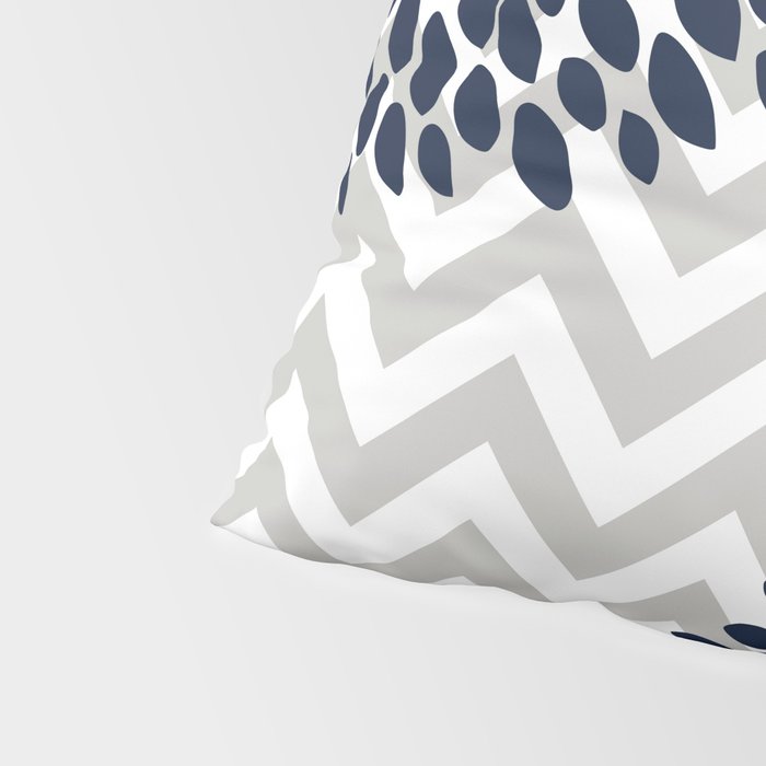 Chevron Floral Modern Navy and Grey Pillow Sham Gallery Image 4