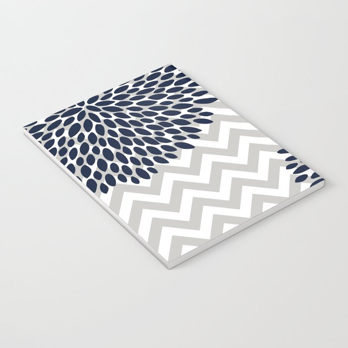 Chevron Floral Modern Navy and Grey Notebook Gallery Image 3