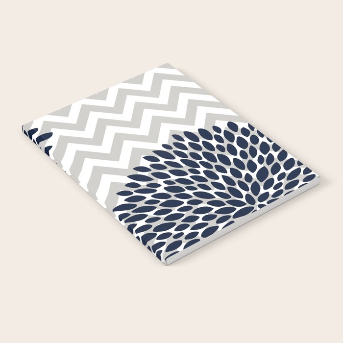 Chevron Floral Modern Navy and Grey Notebook Gallery Image 1