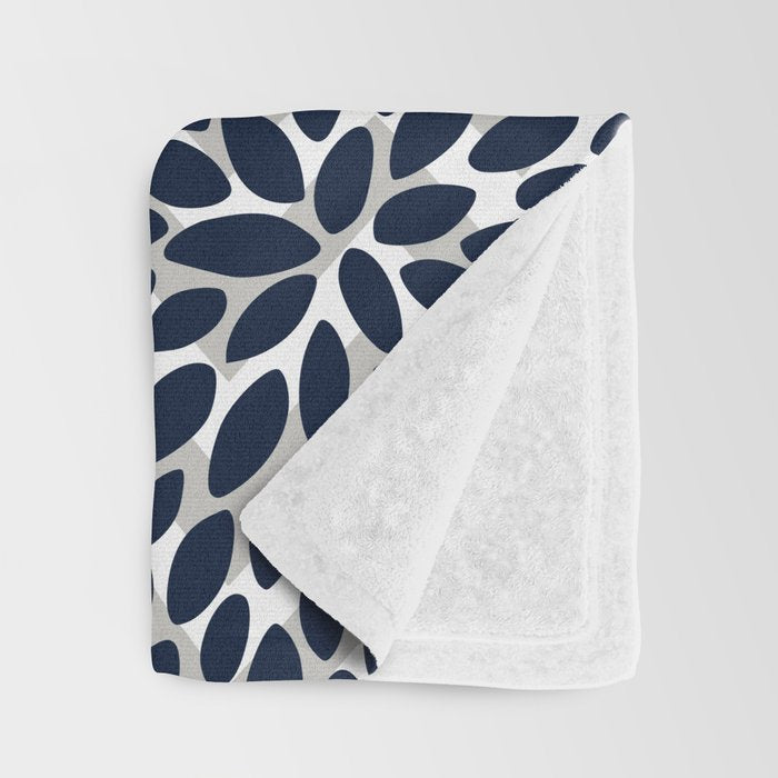 Chevron Floral Modern Navy and Grey Throw Blanket Gallery Image 3