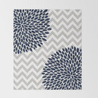 Chevron Floral Modern Navy and Grey Throw Blanket Gallery Image 2