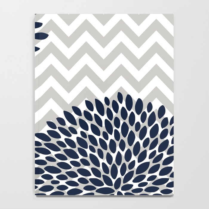 Chevron Floral Modern Navy and Grey Notebook Gallery Image 4