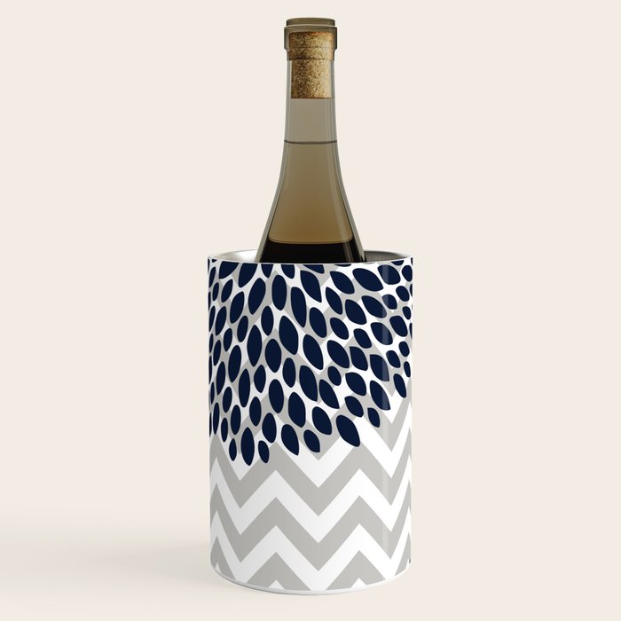 Chevron Floral Modern Navy and Grey Wine Chiller Gallery Image 2