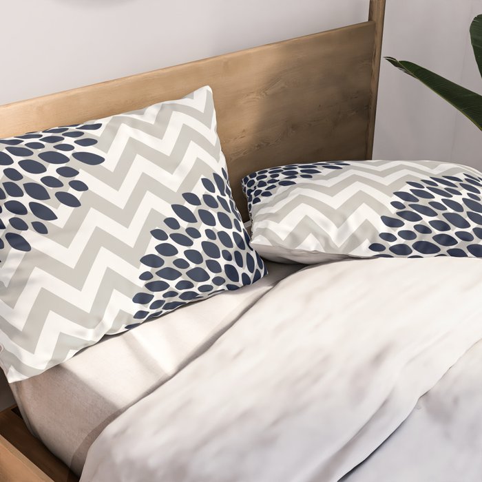 Chevron Floral Modern Navy and Grey Pillow Sham Gallery Image 2