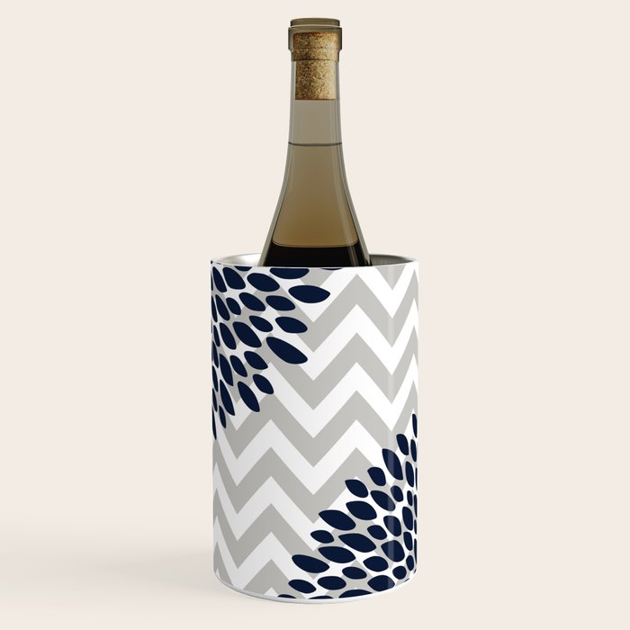 Chevron Floral Modern Navy and Grey Wine Chiller Gallery Image 1