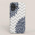 Chevron Floral Modern Navy and Grey iPhone Case Gallery Image 1