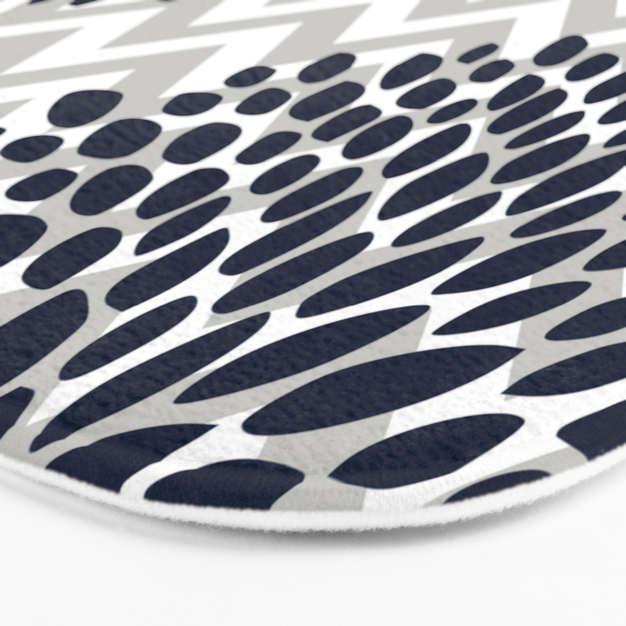 Chevron Floral Modern Navy and Grey Bath Mat Gallery Image 3