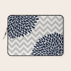 Chevron Floral Modern Navy and Grey Laptop Sleeve Gallery Image 1
