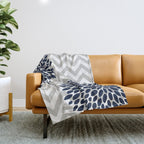 Chevron Floral Modern Navy and Grey Throw Blanket Gallery Image 1